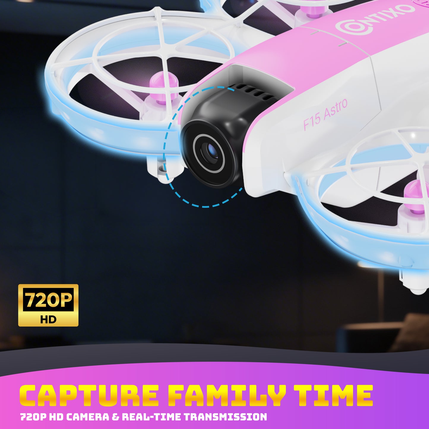 Contixo F15 Astro mini drone with 720P HD camera, white and pink design