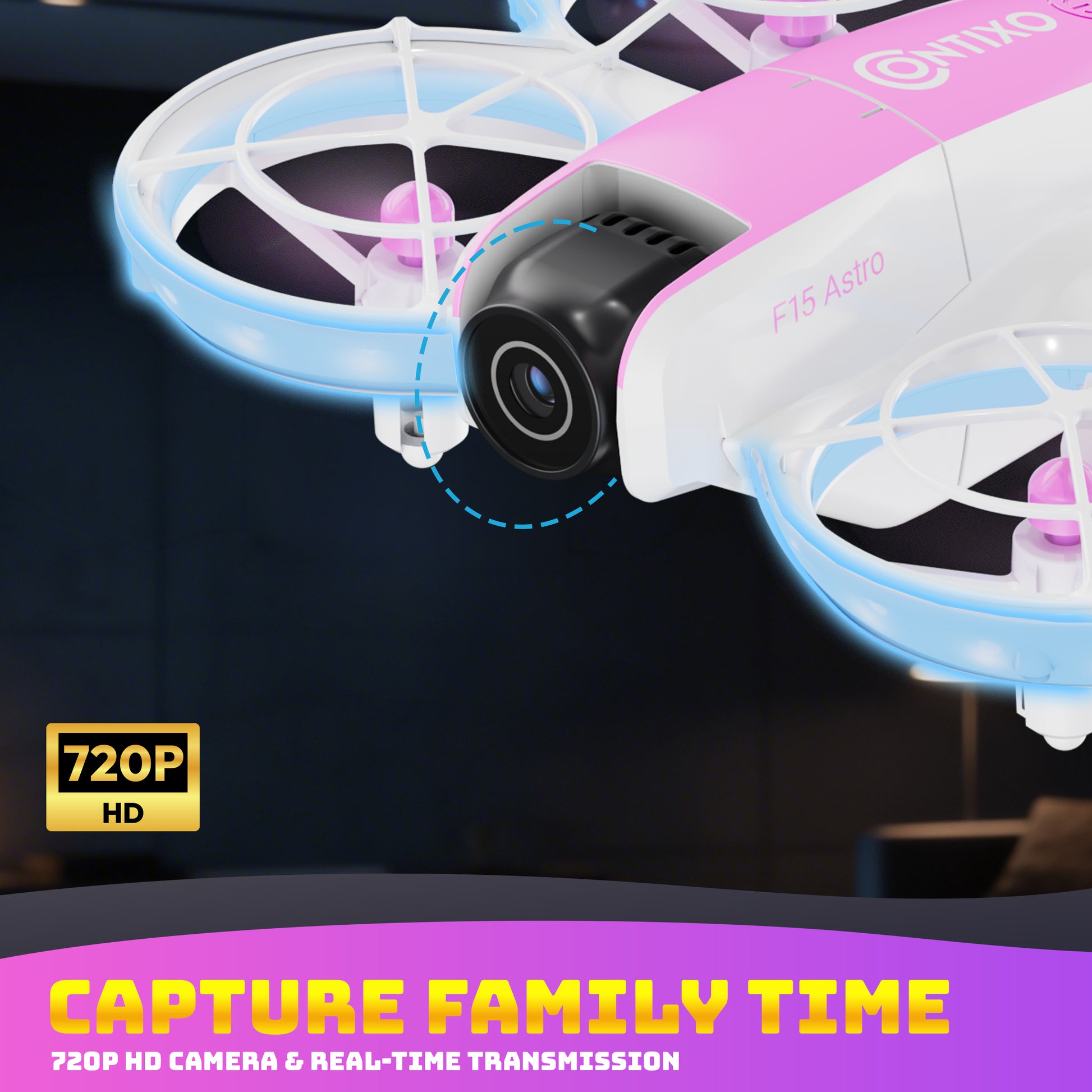 Contixo F15 Astro mini drone with 720P HD camera, white and pink design