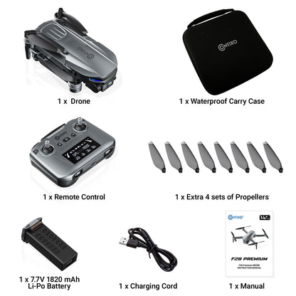 Contixo F28 Premium GPS drone with 4K camera, remote control, battery, propellers and carrying case