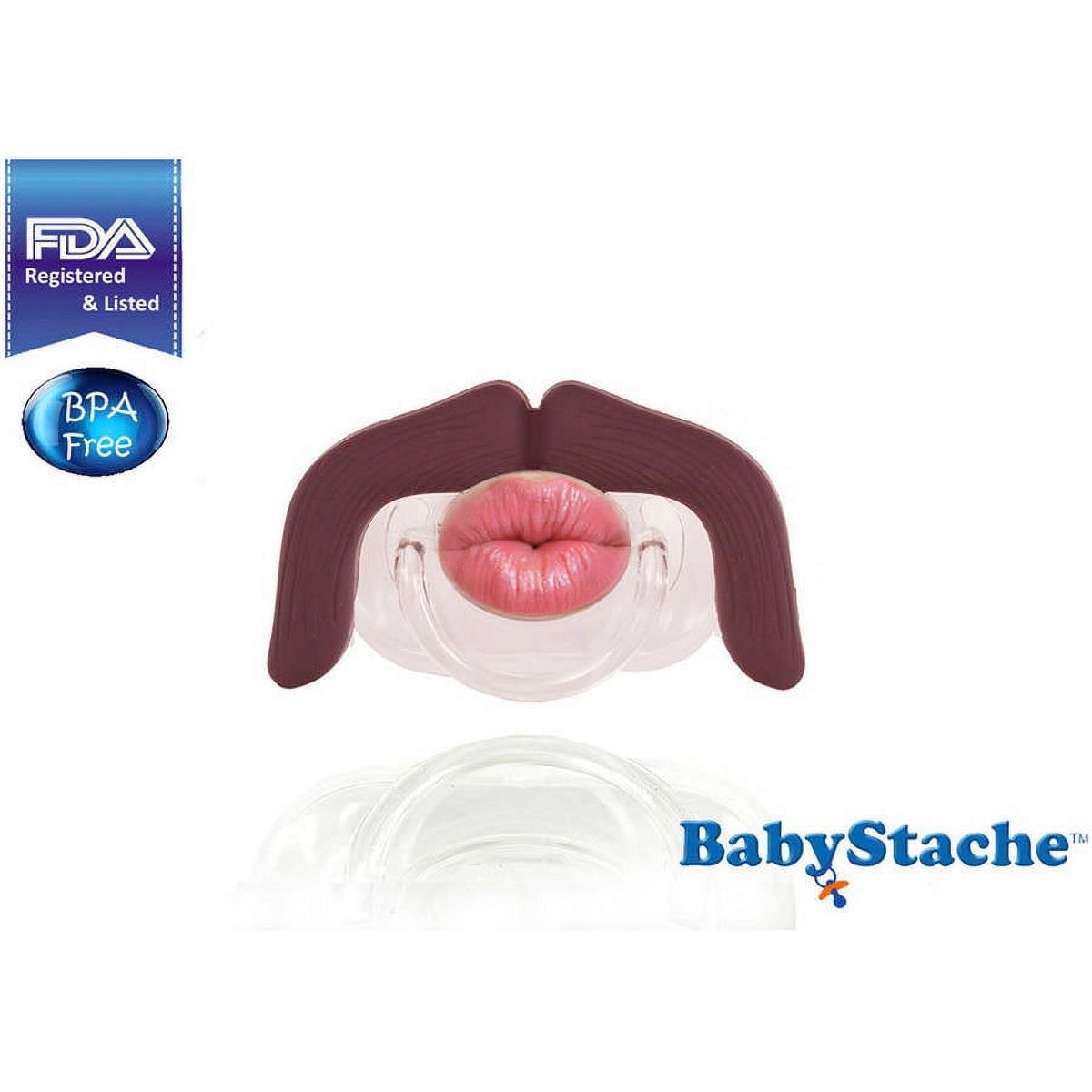 BabyStache Kissable Wrangler mustache pacifier with burgundy hair and pink lips