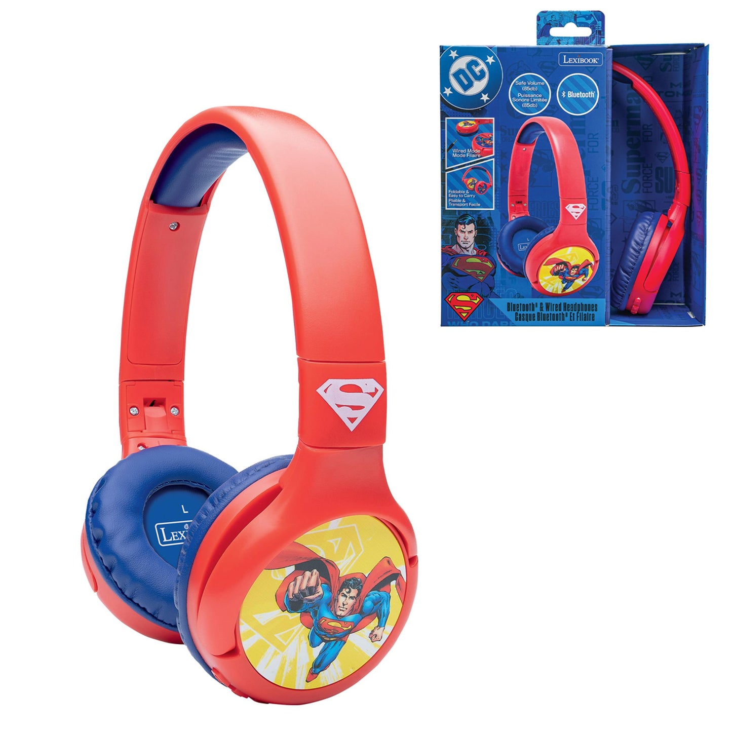 Superman 2-in-1 Bluetooth & Wired Foldable Headphones - Safe Volume