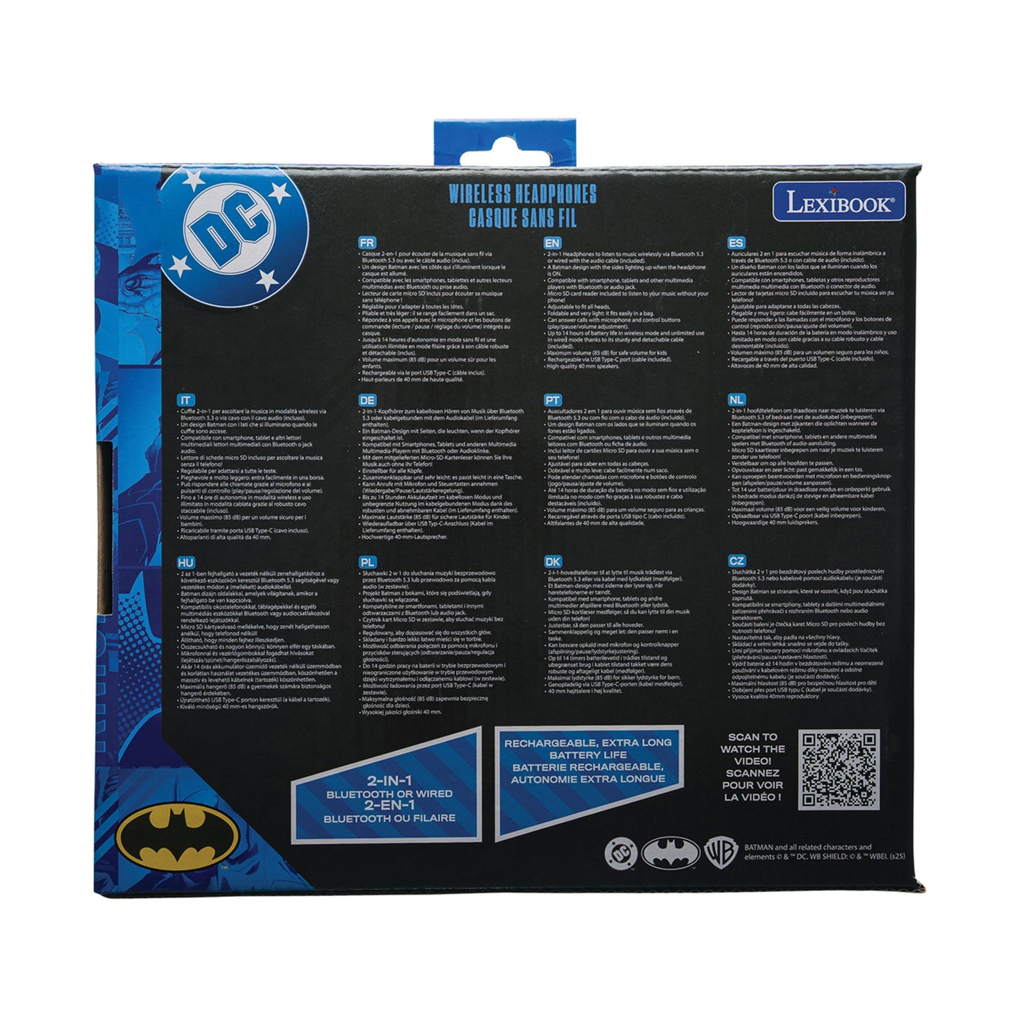 Batman-Themed Foldable Bluetooth & Wired Headphones - Volume Safe