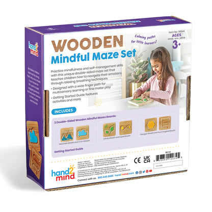 Hand2Mind Mindful Maze Naturals Set - Wooden Breathing Boards for Kids