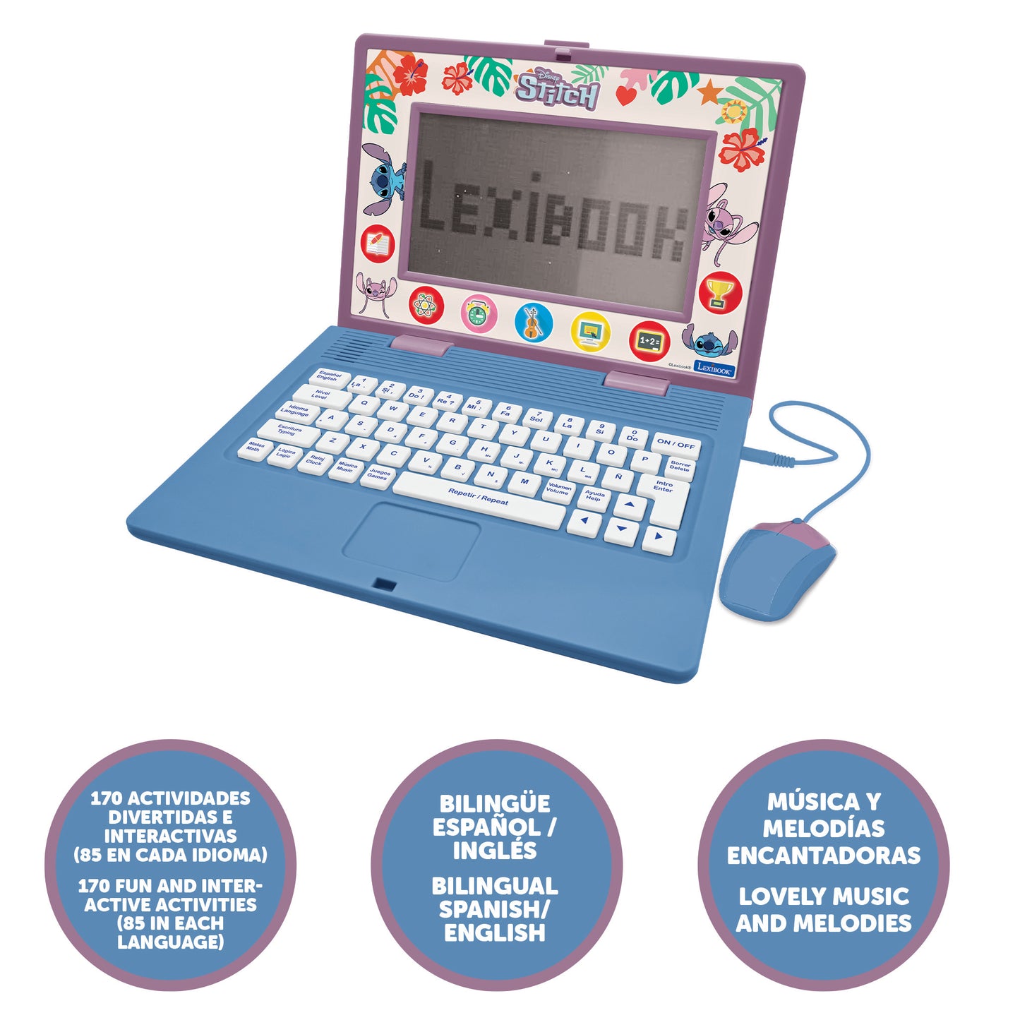 Lexibook Disney Stitch Bilingual Educational Laptop, 170 Activities, Blue