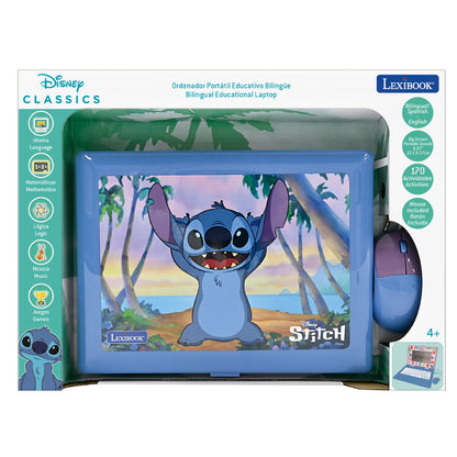 Lexibook Disney Stitch Bilingual Educational Laptop, 170 Activities, Blue