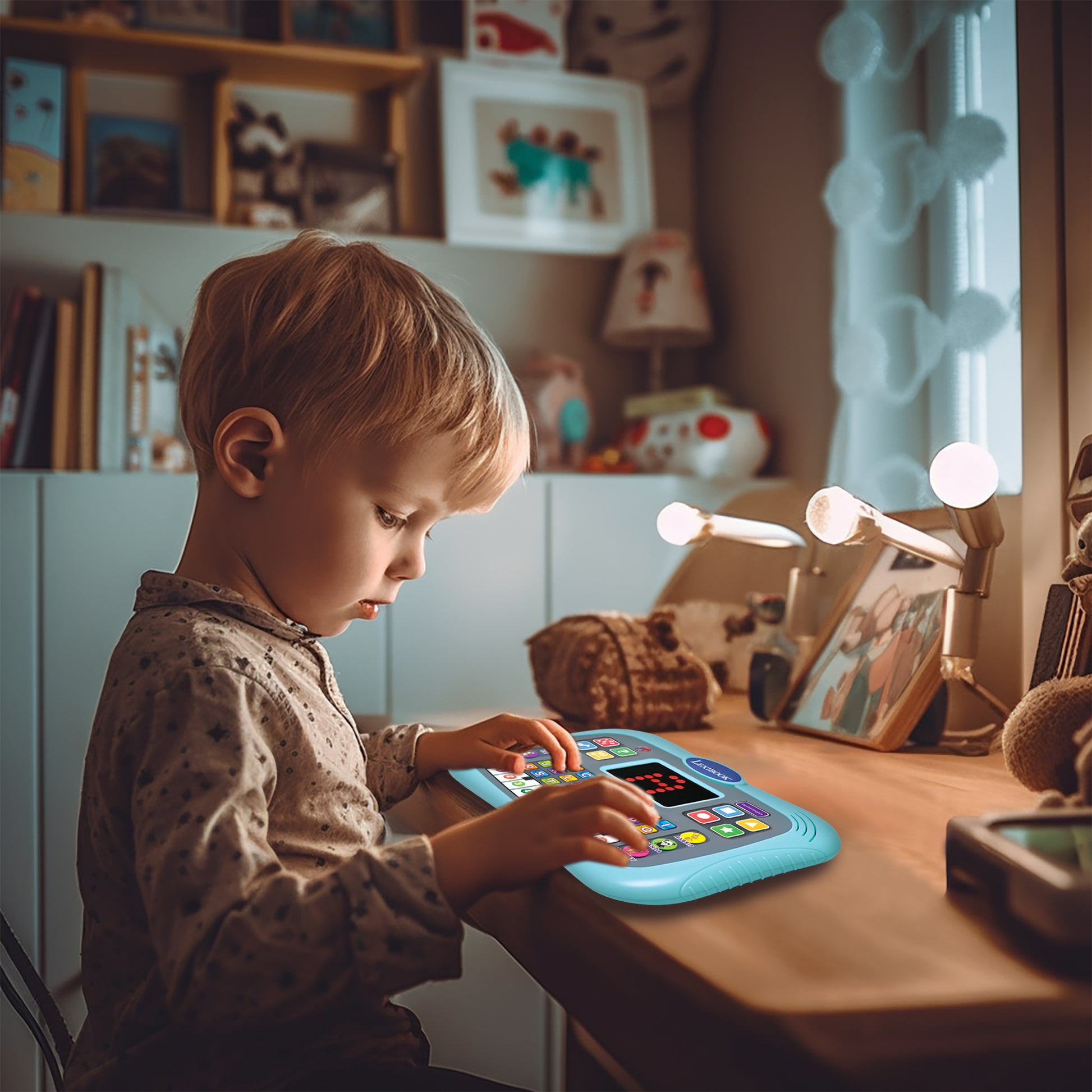 LEXIBOOK ABC bilingual talking educational tablet with touch panel and LED display to illustrate interactions with the game in English and Spanish