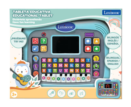 LEXIBOOK ABC bilingual talking educational tablet with touch panel and LED display to illustrate interactions with the game in English and Spanish