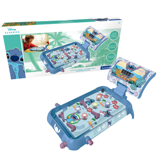 Stitch electronic table pinball with a great design, sounds, lights and digital scoring to play alone or challenge your friends.