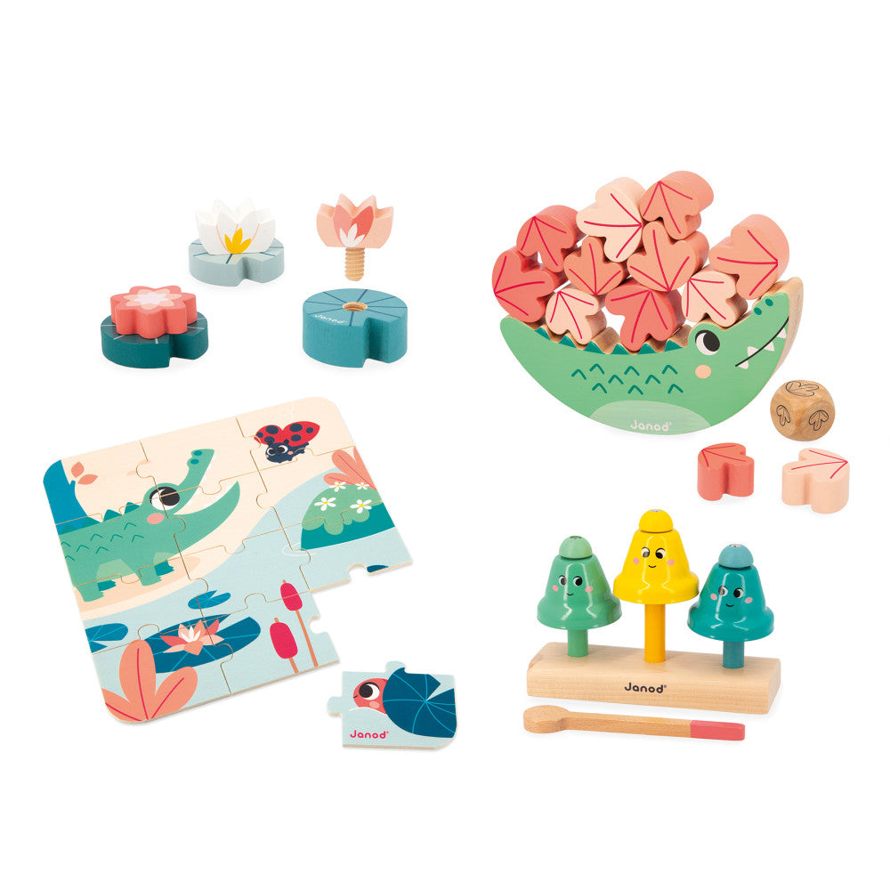 Janod Playful Discovery Toy Box – 4 Exciting Toys for 24-Month-Olds