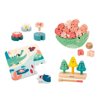 Janod Playful Discovery Toy Box – 4 Exciting Toys for 24-Month-Olds