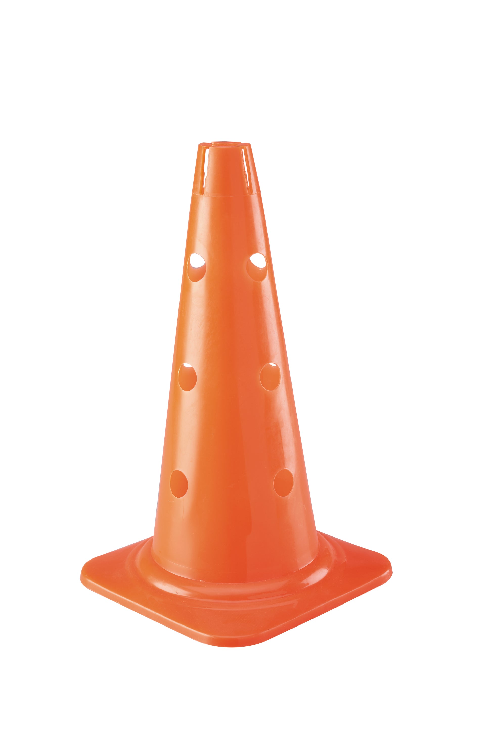 Orange obstacle cone with ventilation holes and wide base, 15 inches tall