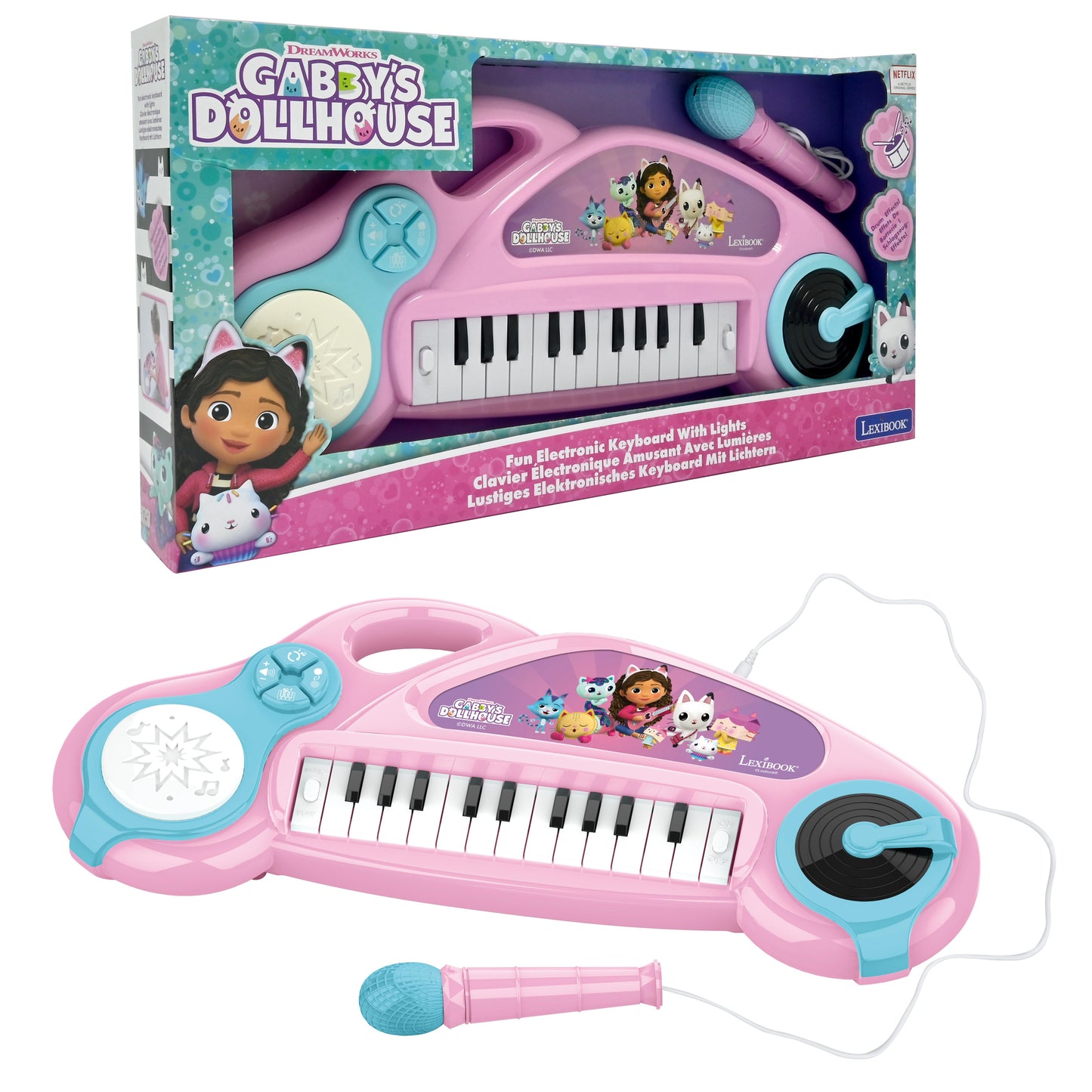 Gabby's Dollhouse Pink Electronic Piano Keyboard with Microphone