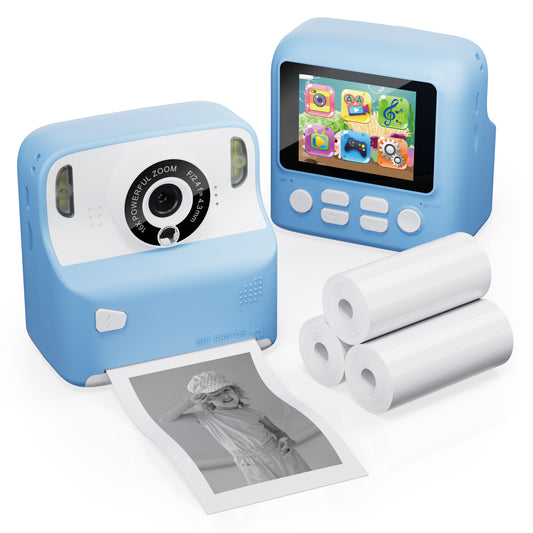 Contixo Instant Print Kids Camera Bundle, Kids & Toddlers 3 -12, 2.4" IPS Screen, 1080P, 26MP, Digital Camera + Video, 16x Zoom, Built-In Filters, Games & MP3 Player - Blue