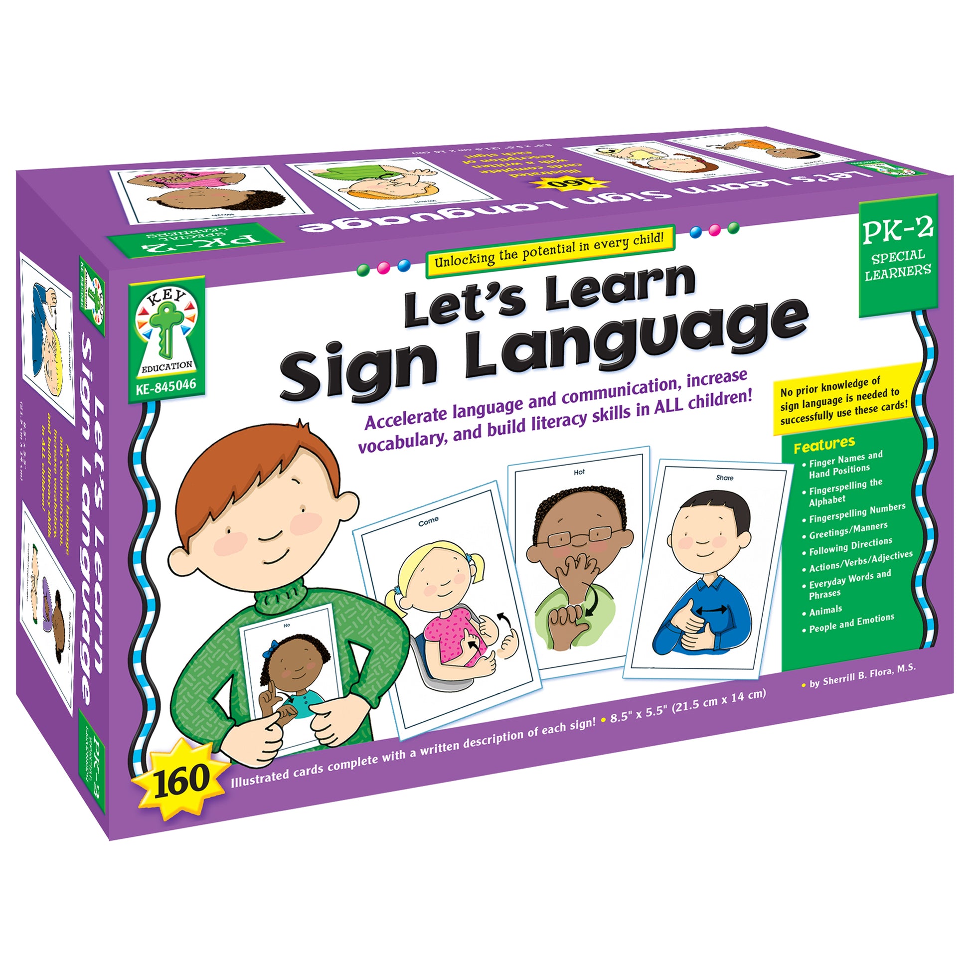 Let's Learn Sign Language cards by Key Education - 160 illustrated flashcards with written descriptions for PK-2 lear...