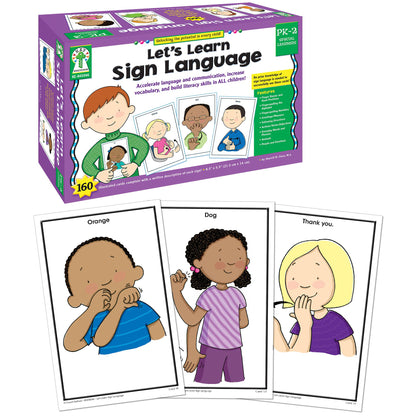 Let's Learn Sign Language 160 illustrated cards with written descriptions for PK-2 learners