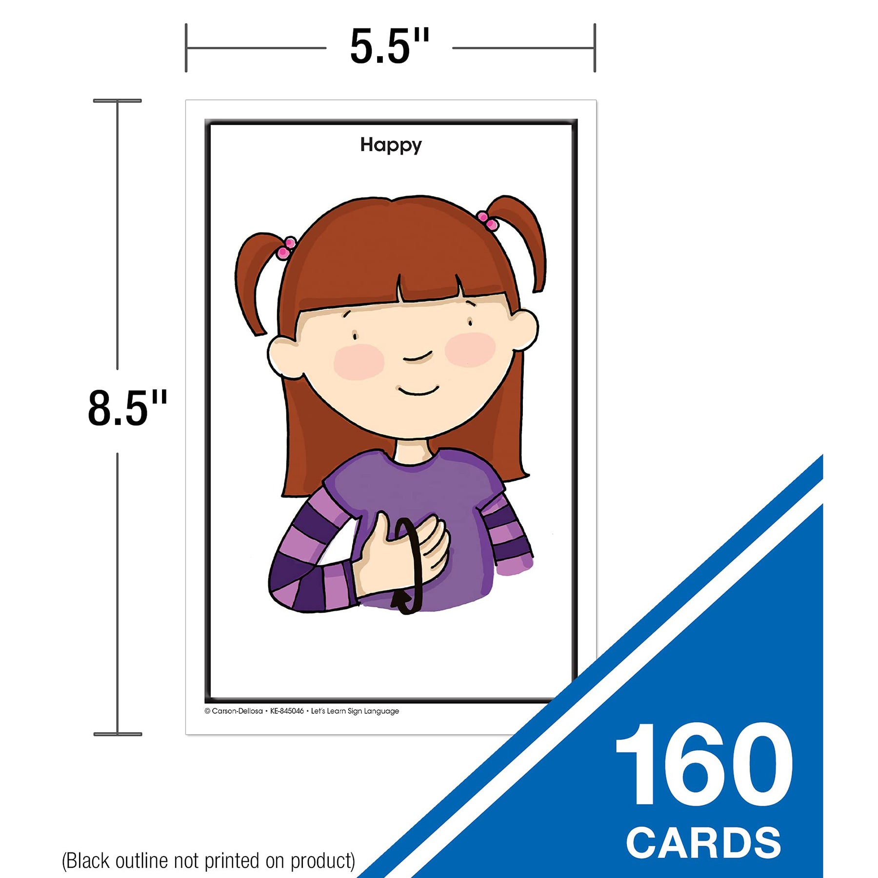 Let's Learn Sign Language 160 Cards with Happy emotion illustration, educational flashcards