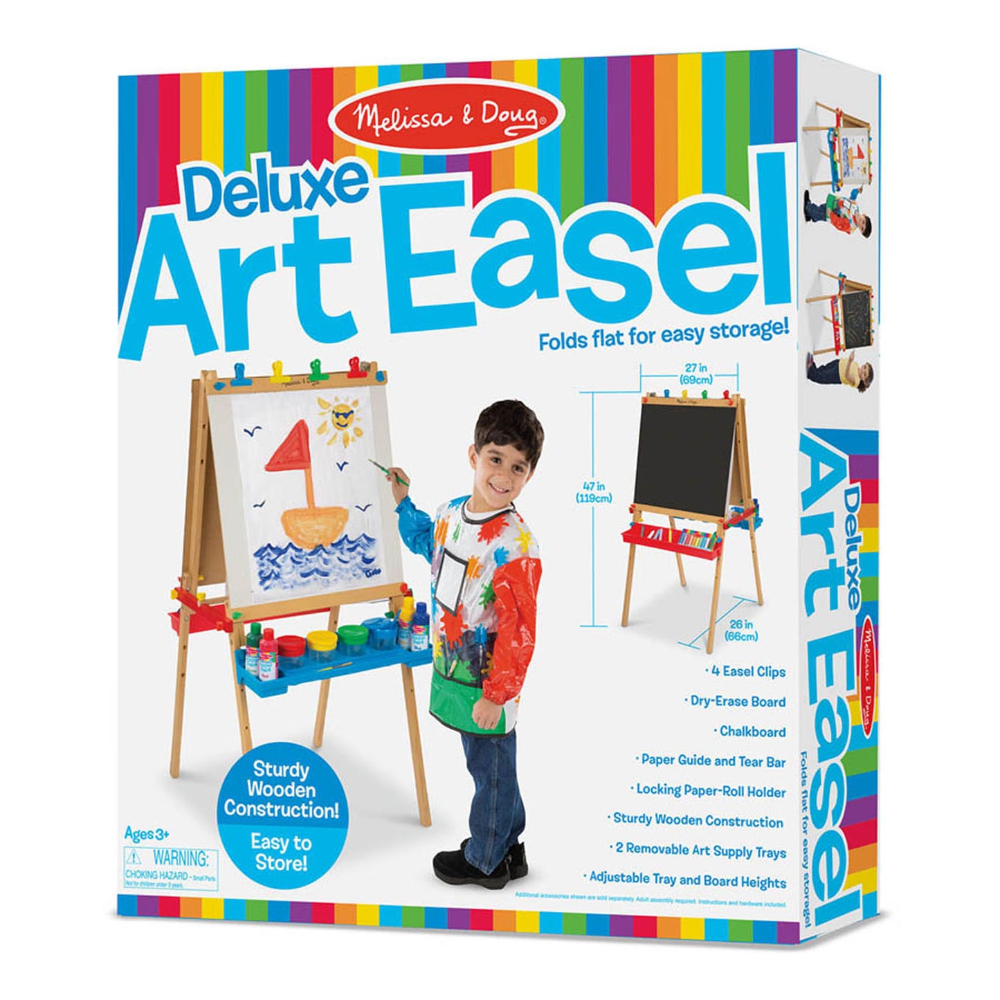 Melissa & Doug Deluxe Adjustable Wooden Art Easel for Kids - Double-Sided Board