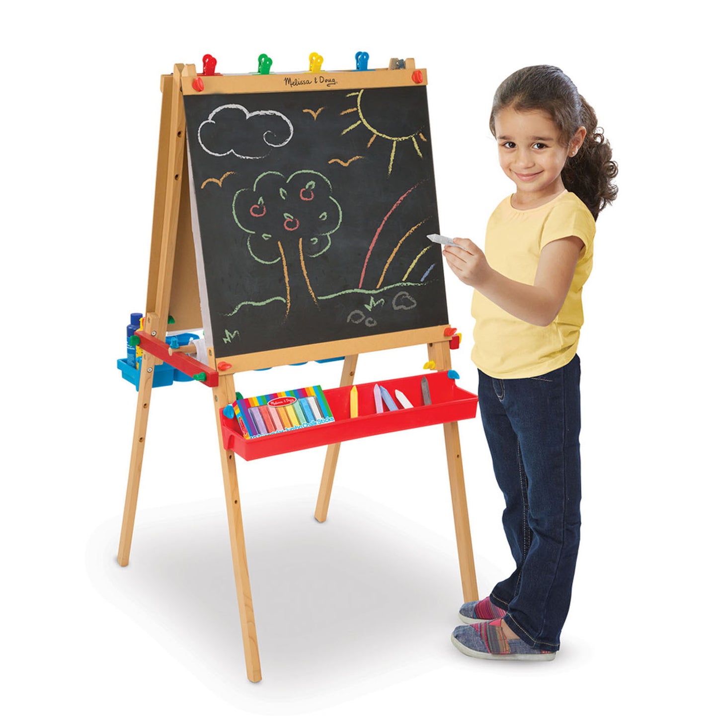 Melissa & Doug Deluxe Adjustable Wooden Art Easel for Kids - Double-Sided Board
