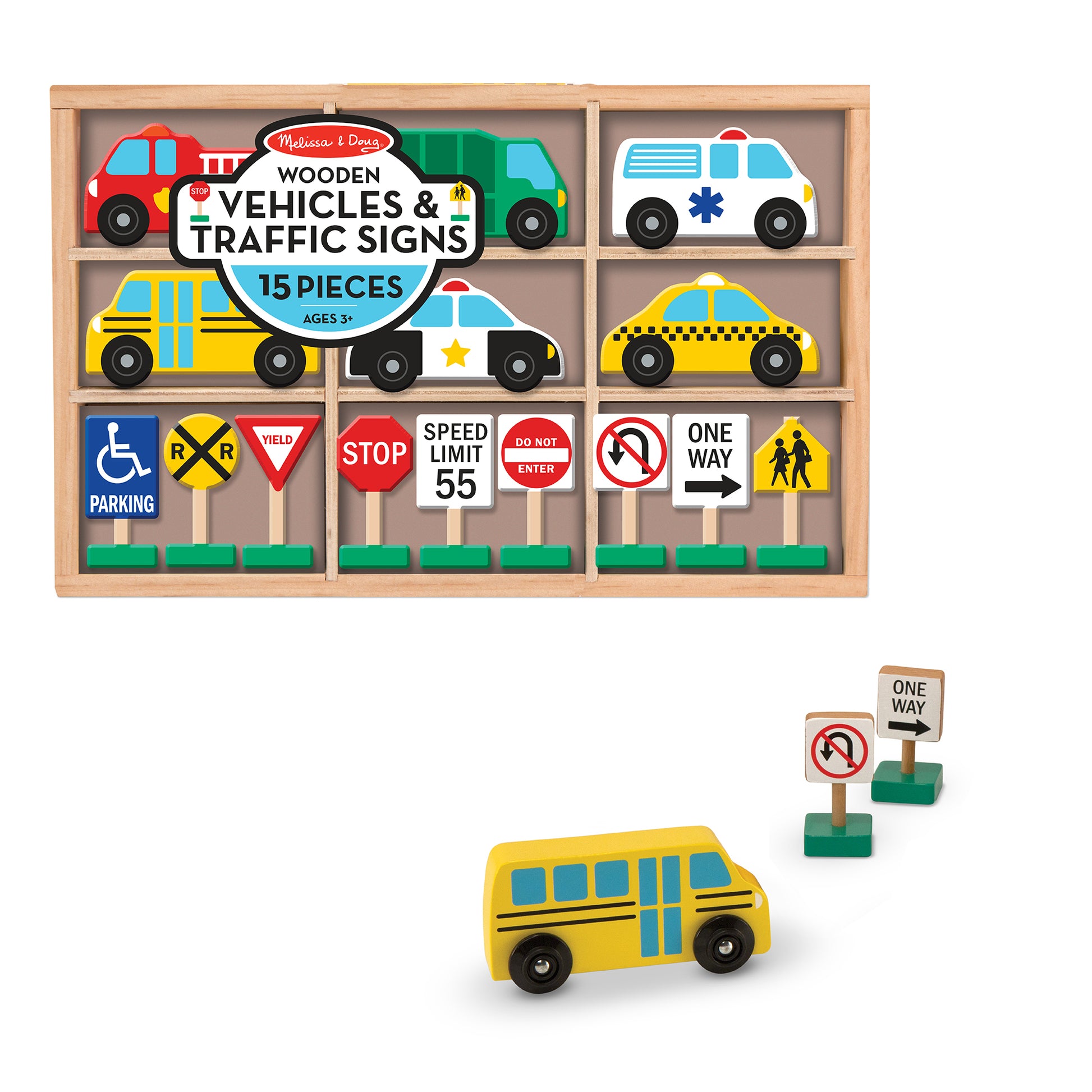 Melissa & Doug Wooden Traffic Adventure Play Set - 15 Pieces
