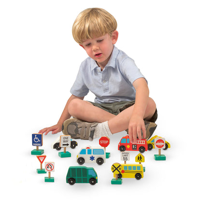 Melissa & Doug Wooden Traffic Adventure Play Set - 15 Pieces