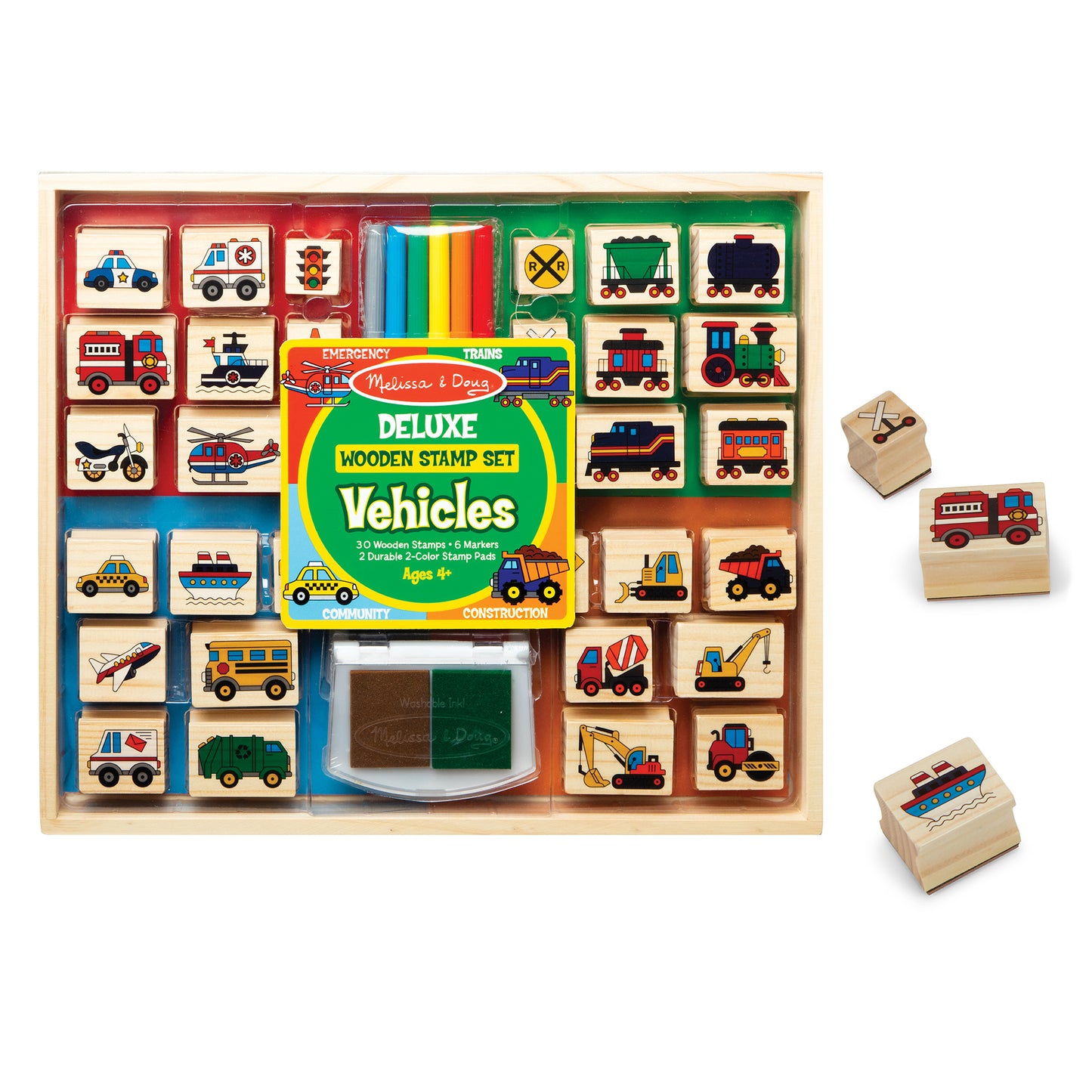 Melissa & Doug Deluxe Vehicle Wooden Stamp Set - 38 Pieces