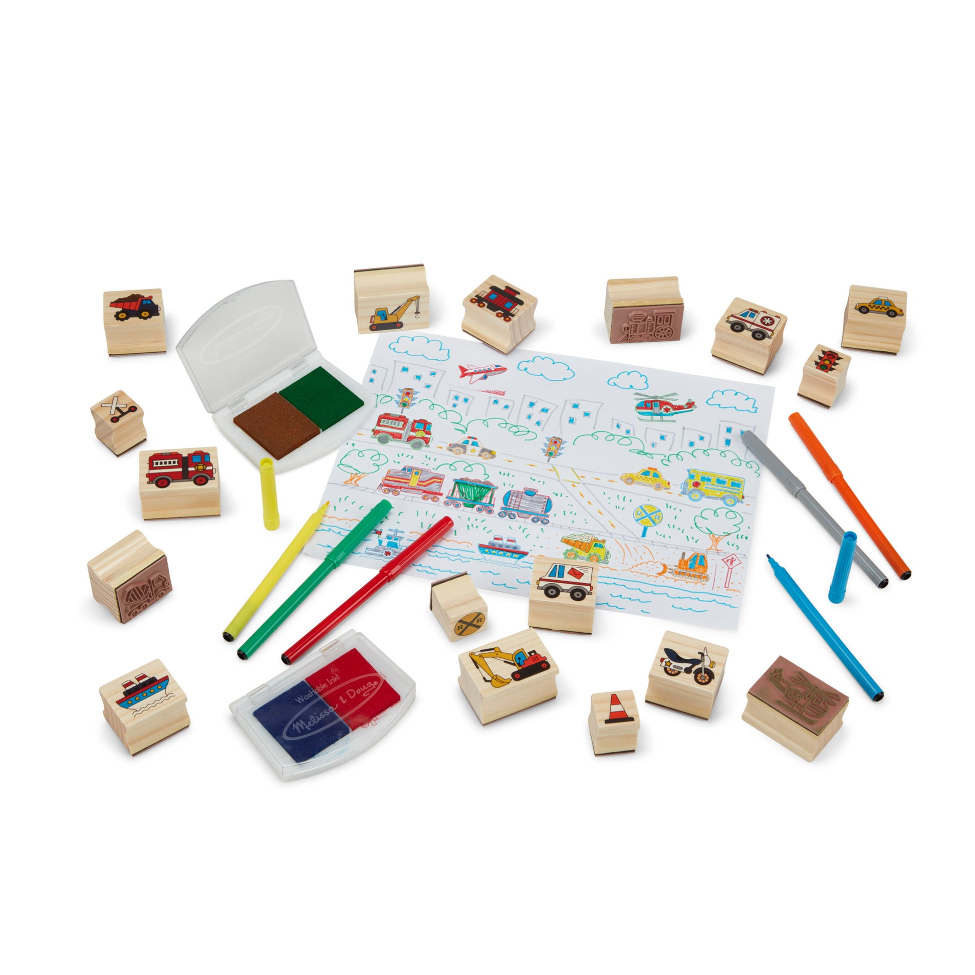 Melissa & Doug Deluxe Vehicle Wooden Stamp Set - 38 Pieces