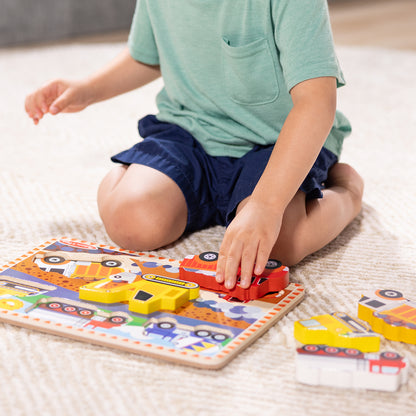 Melissa & Doug Construction Vehicles 6-Piece Wooden Chunky Puzzle