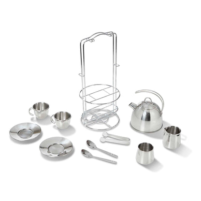 Melissa & Doug 11-Piece Stainless Steel Tea Set - Playtime Elegance