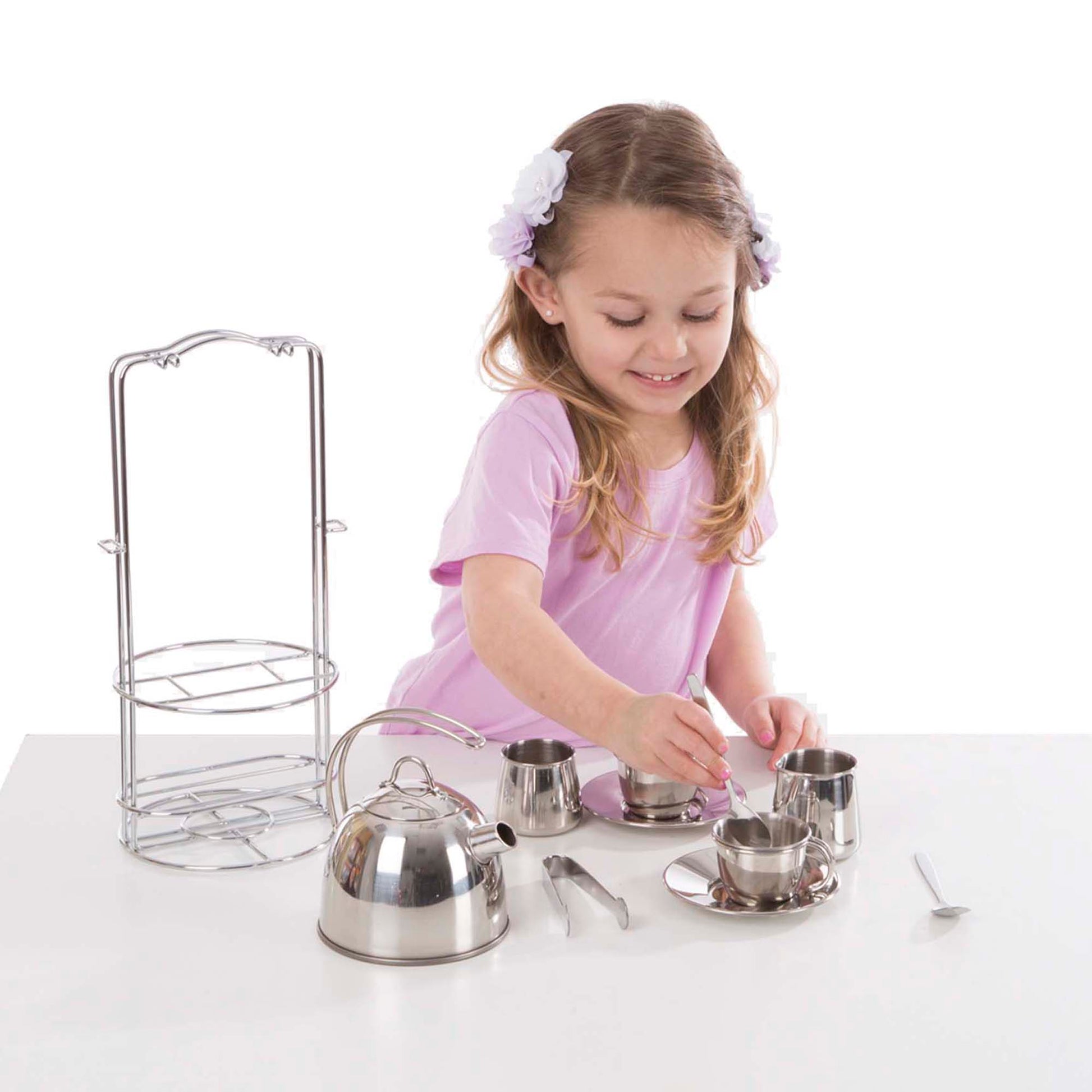 Melissa & Doug 11-Piece Stainless Steel Tea Set - Playtime Elegance