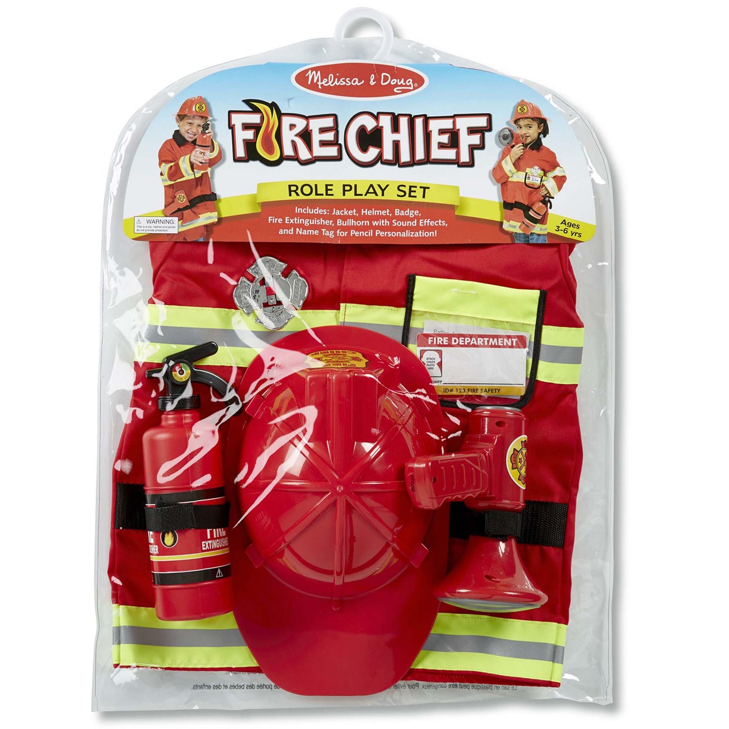Melissa & Doug Fire Chief Role Play Costume Set - Reflective Red