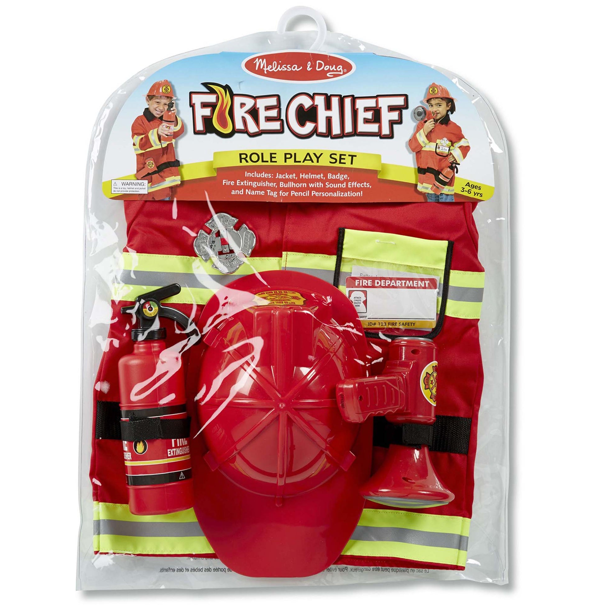 Melissa & Doug Fire Chief Role Play Costume Set - Reflective Red