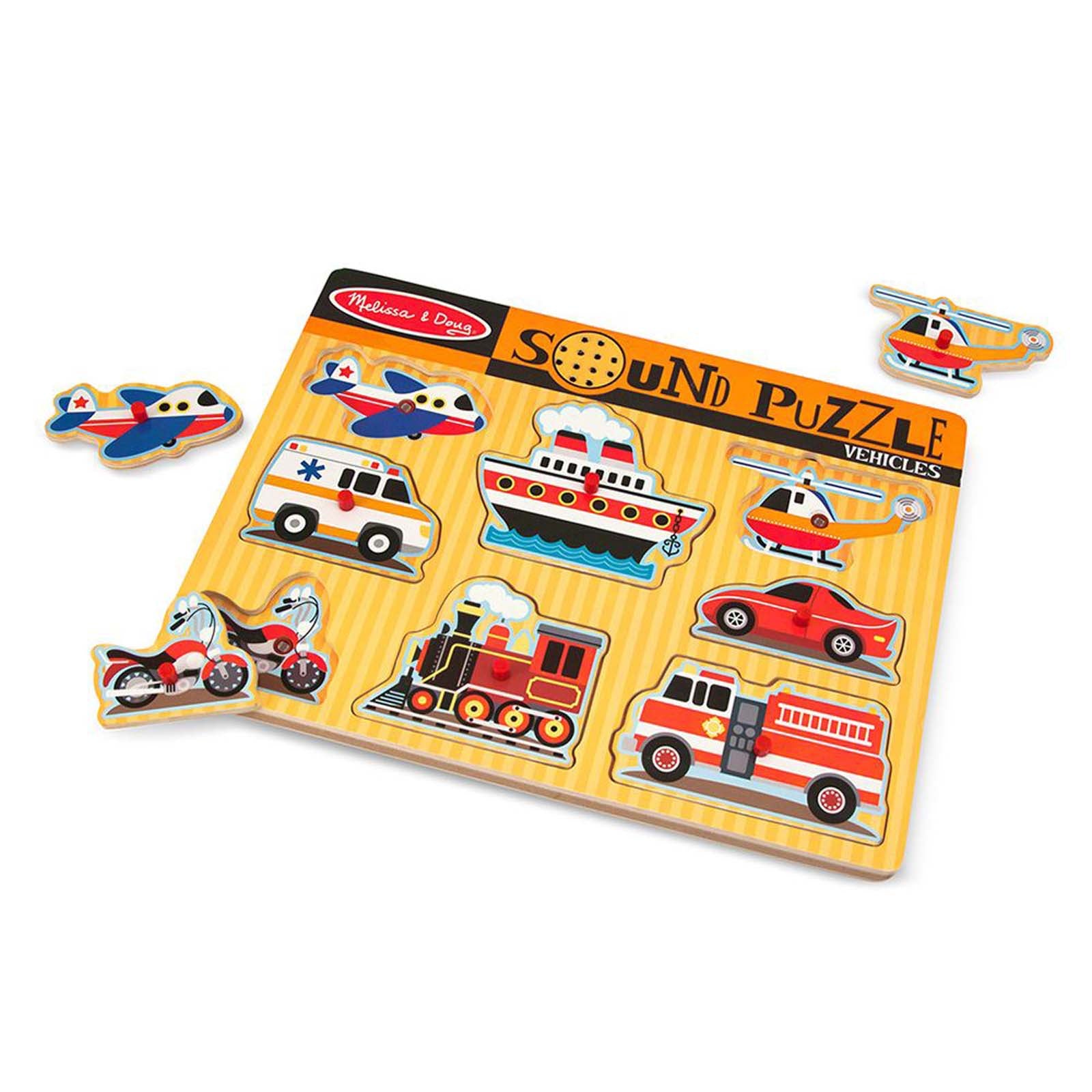 Melissa & Doug Vehicles Sound Puzzle - 8 pc Wooden Peg