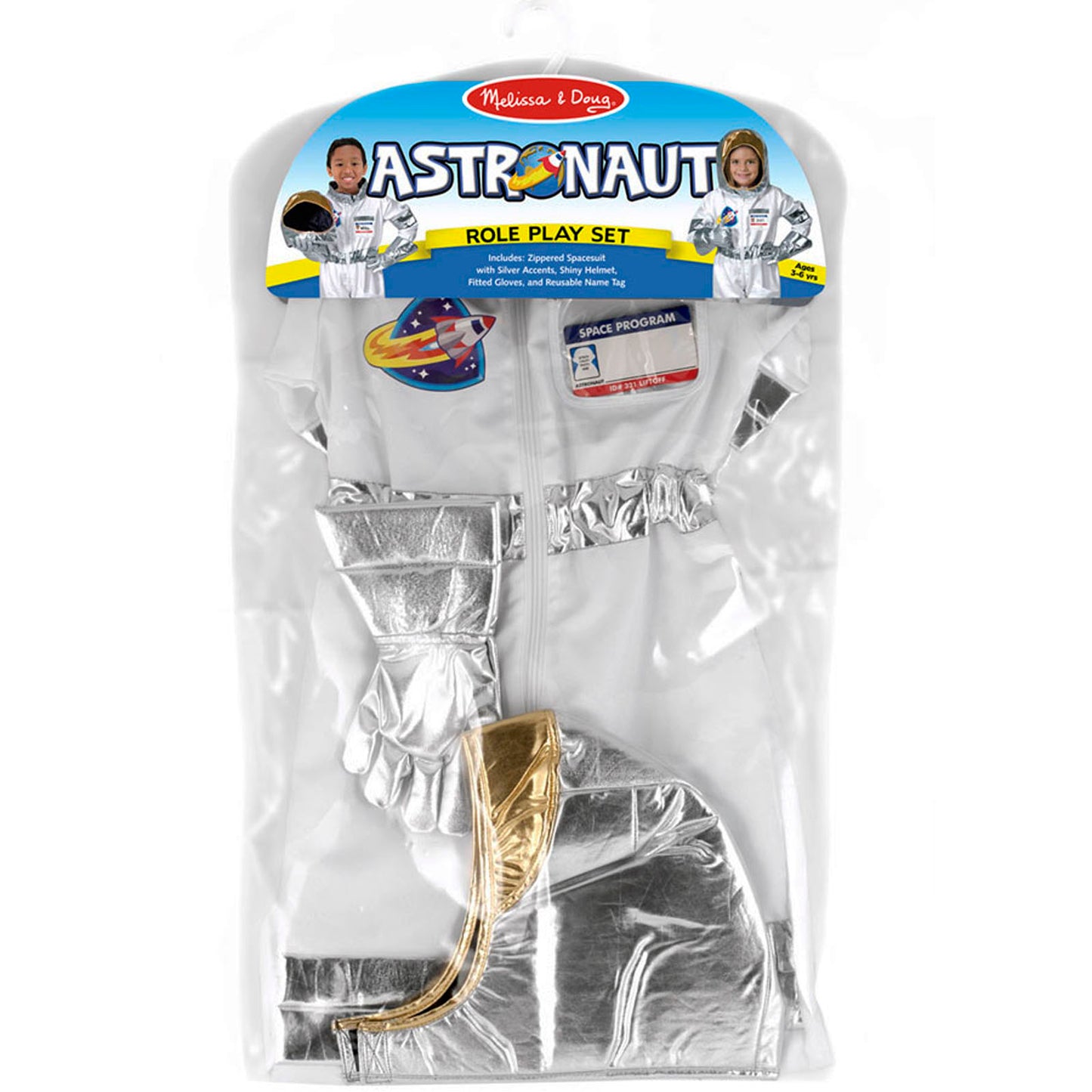 Melissa & Doug Astronaut Role Play Costume Set - Galactic Explorer - White & Silver