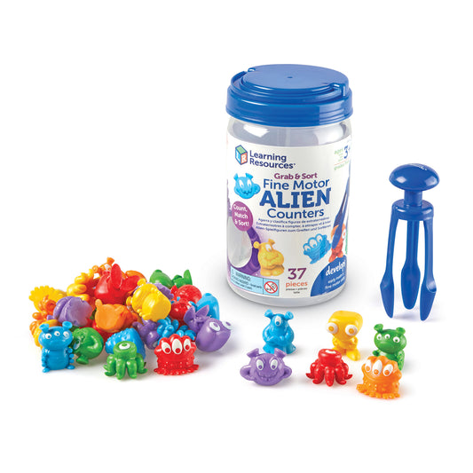 Learning Resources Grab & Sort Fine Motor Alien Counters - Galactic Shapes & Colors