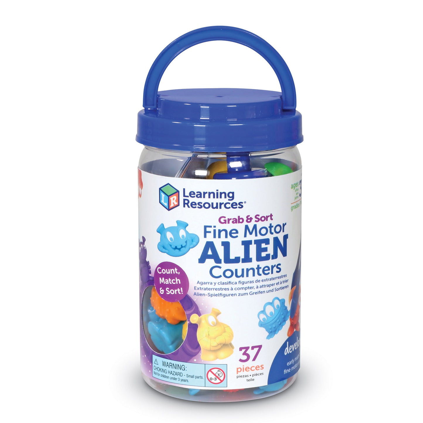 Learning Resources Grab & Sort Fine Motor Alien Counters - Galactic Shapes & Colors