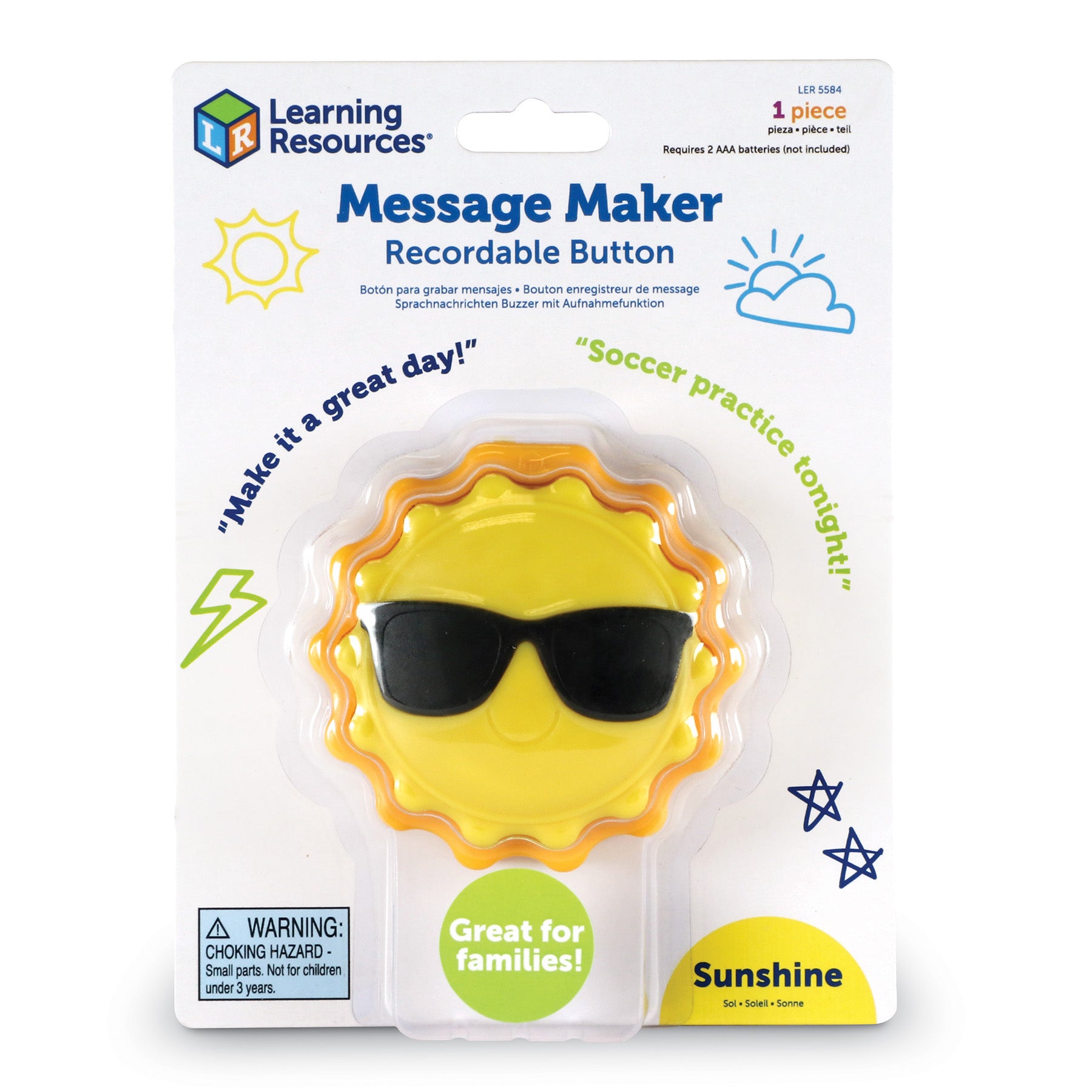Learning Resources Sun-Shaped Recordable Message Button - Pack of 3