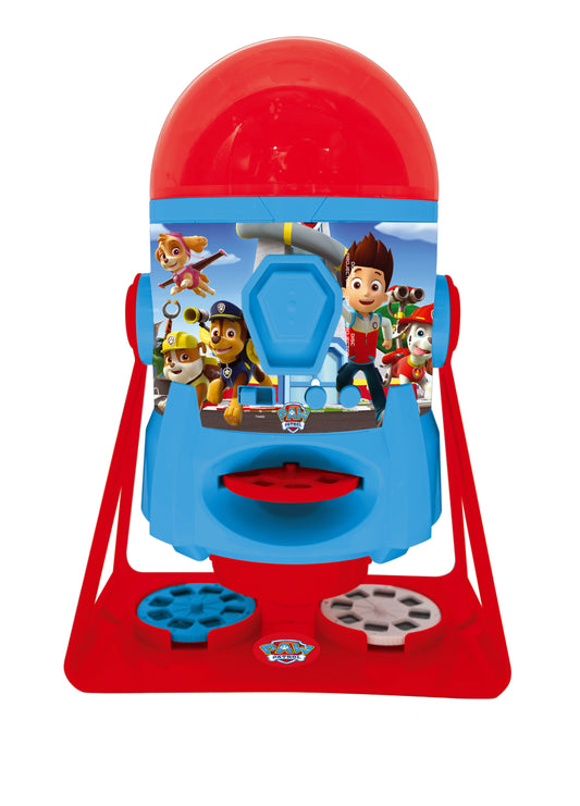 Paw Patrol 2-in-1 Story Creator Projector with red dome top and blue base, featuring character images and coin-slot dispenser