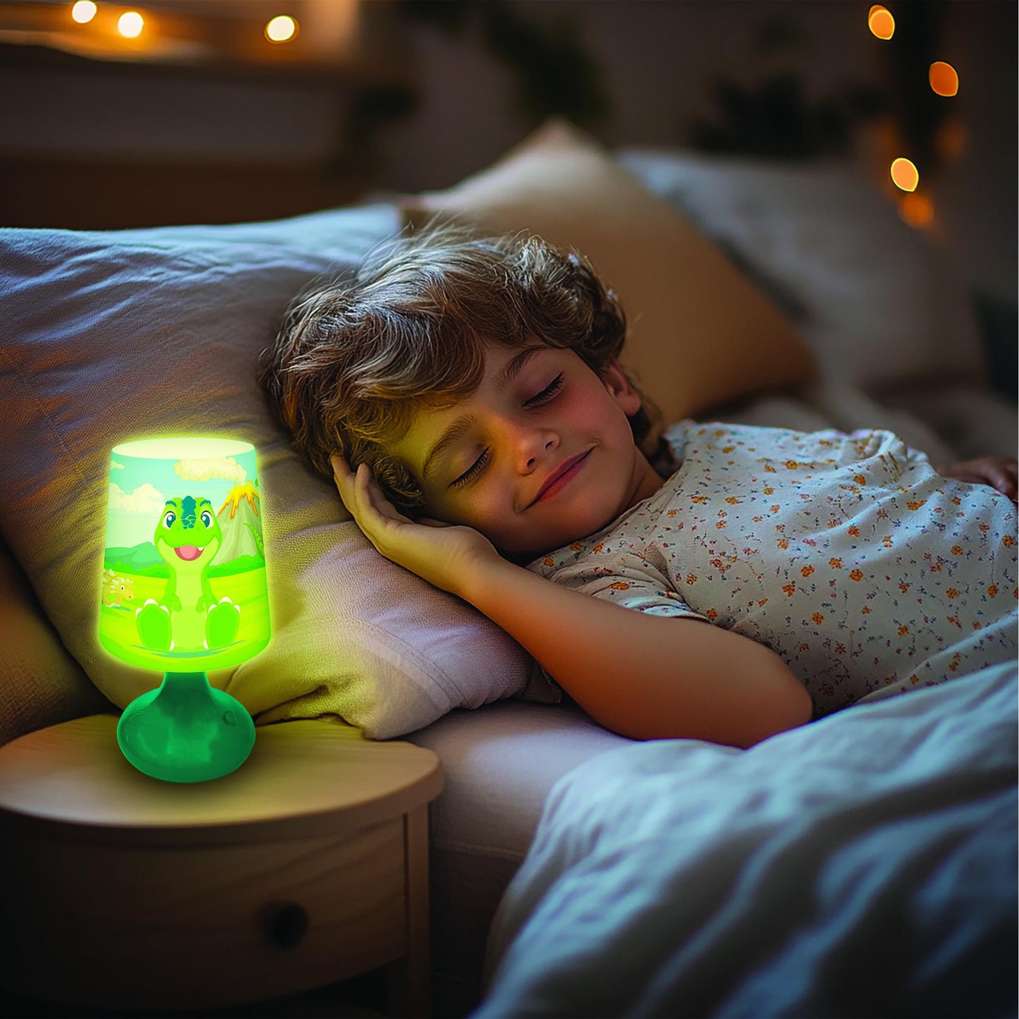 LEXIBOOK Dinosaur-Themed LED Wireless Mini Bedside Lamp - Multicolor