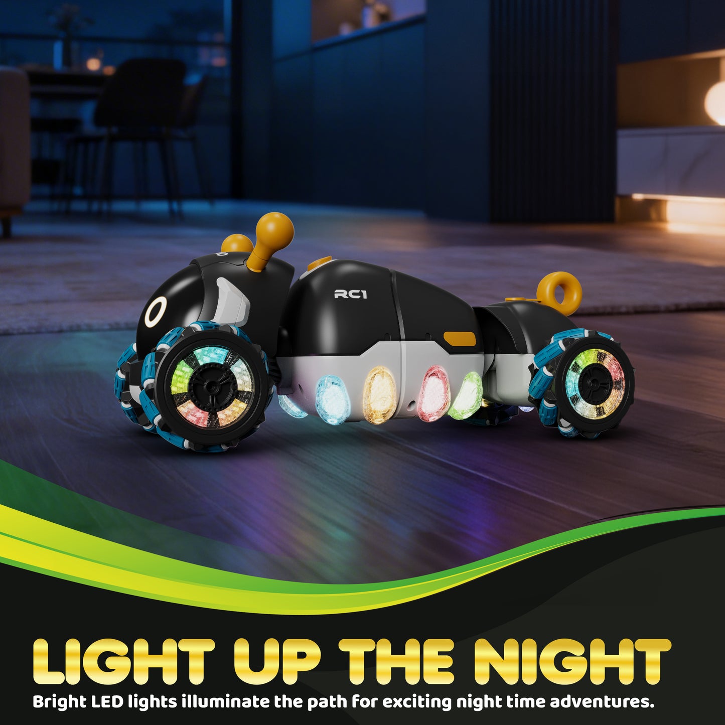 Contixo RC1 Mech Stunt RC caterpillar car with LED lights, black and white design
