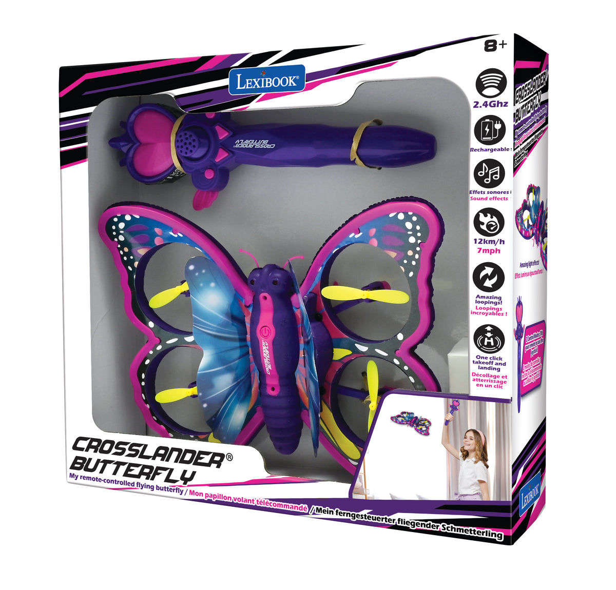 LEXIBOOK Crosslander Butterfly remote-controlled flying toy with pink and purple wings