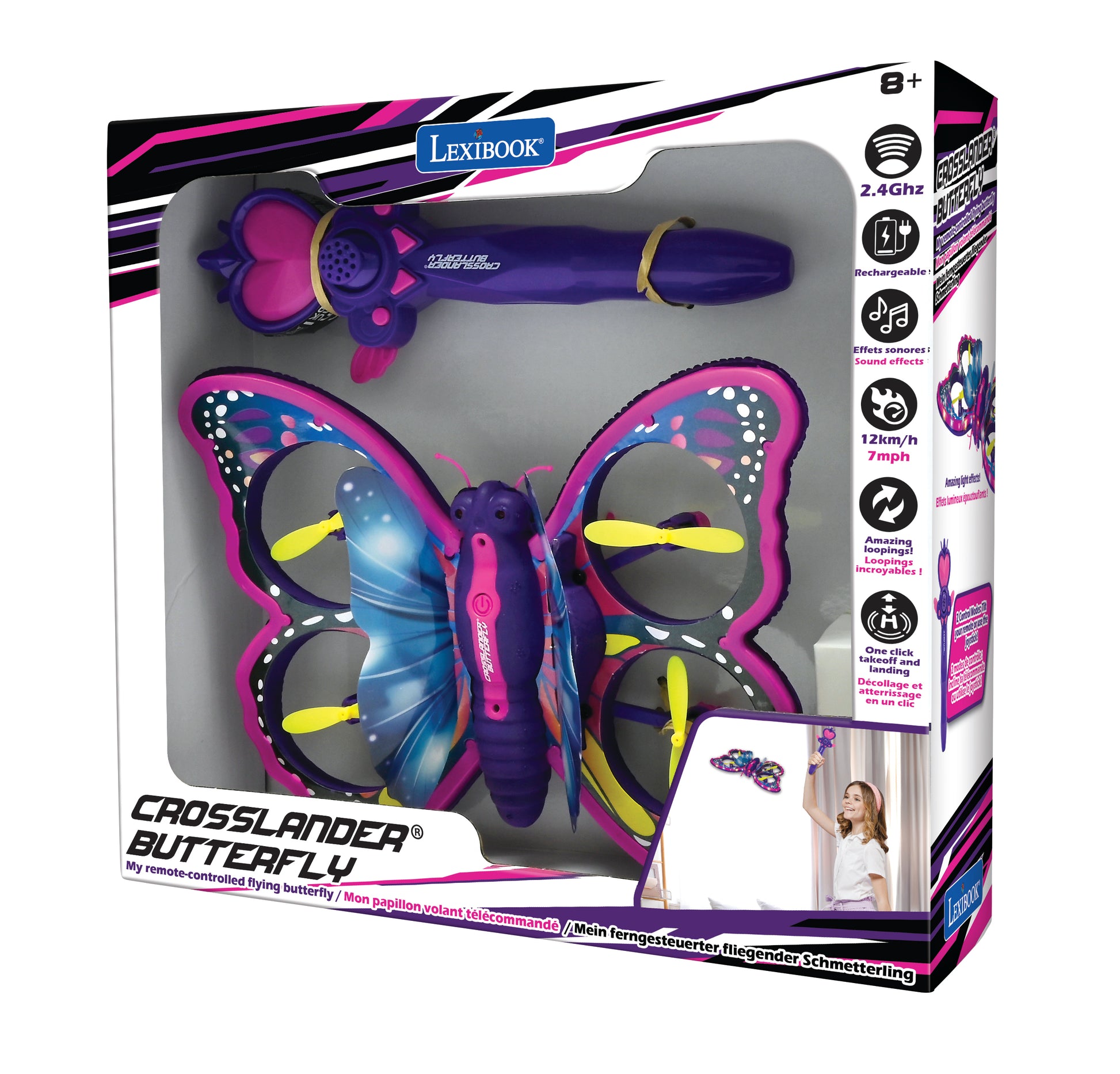LEXIBOOK Crosslander Butterfly remote-controlled flying toy with pink and purple wings