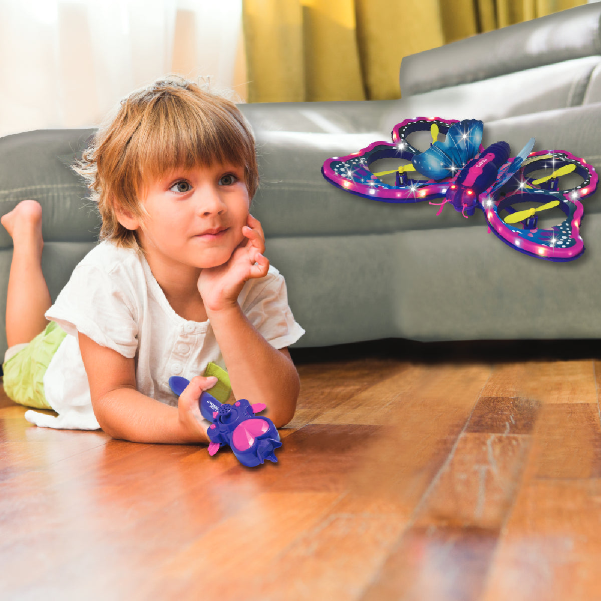 LEXIBOOK CROSSLANDER BUTTERFLY remote-controlled flying toy with illuminated pink and blue wings