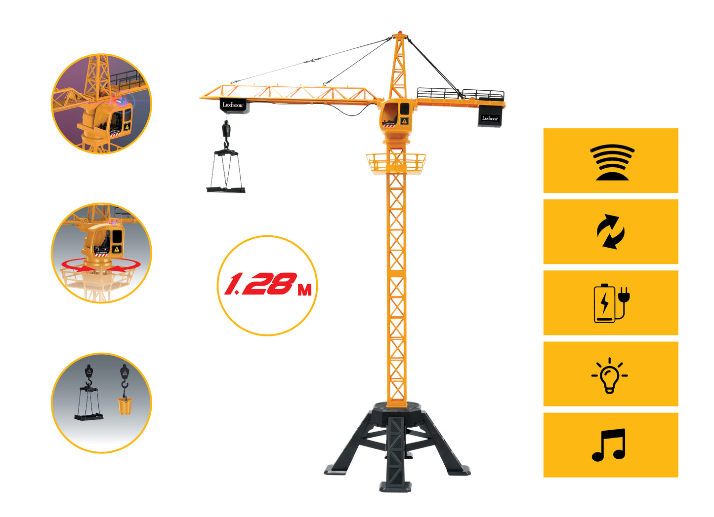 LEXIBOOK CROSSLANDER® PRO TOWER CRANE - Get busy on the building site with this large remote-controlled crane featuring dynamics sounds and effects!