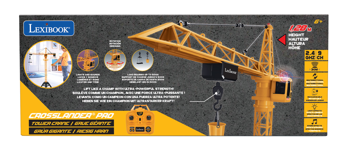 LEXIBOOK CROSSLANDER® PRO TOWER CRANE - Get busy on the building site with this large remote-controlled crane featuring dynamics sounds and effects!