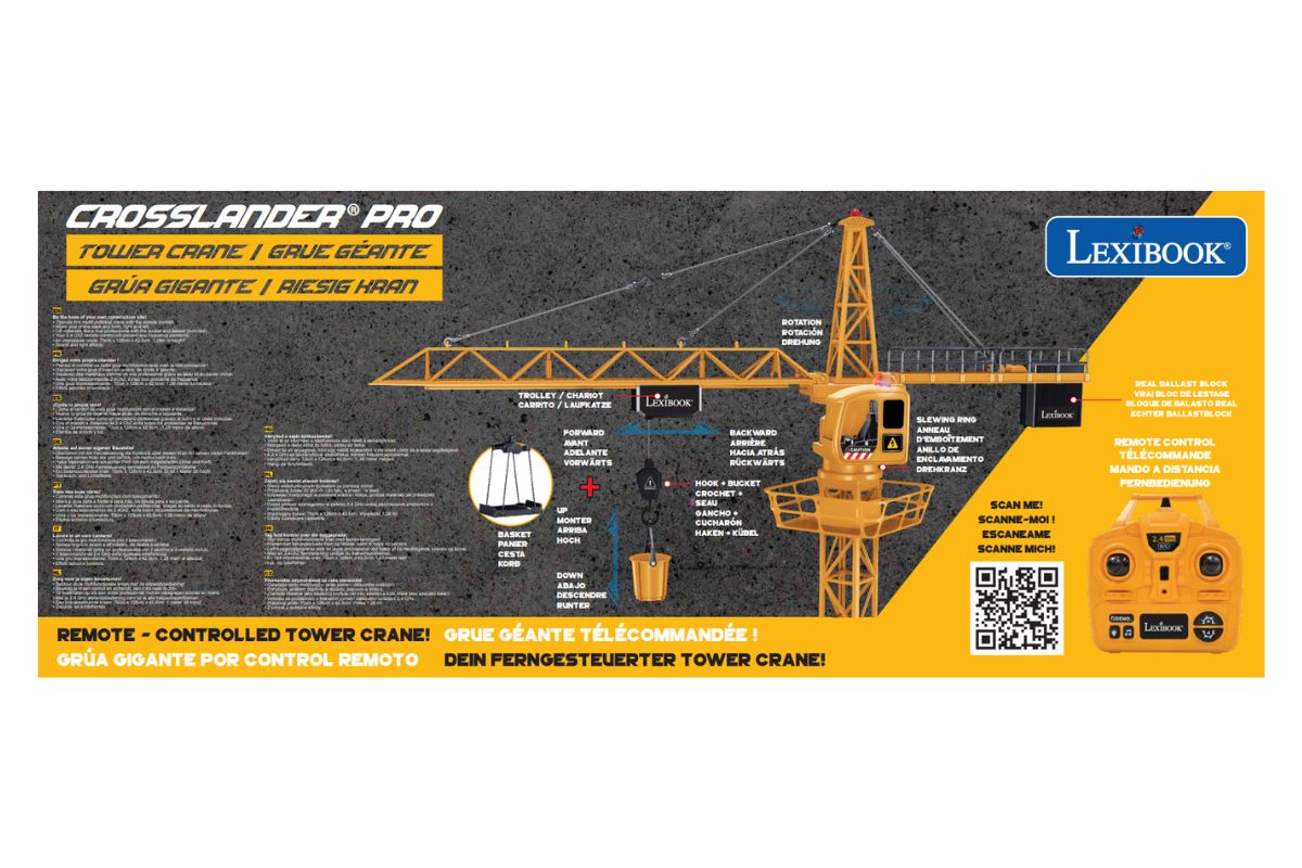 LEXIBOOK CROSSLANDER® PRO TOWER CRANE - Get busy on the building site with this large remote-controlled crane featuring dynamics sounds and effects!