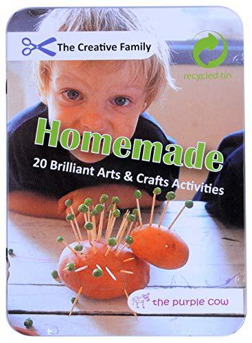 The Creative Family Homemade 20 Brilliant Arts & Crafts Activities craft kit box showing child modeled with orange pom-pom craft project