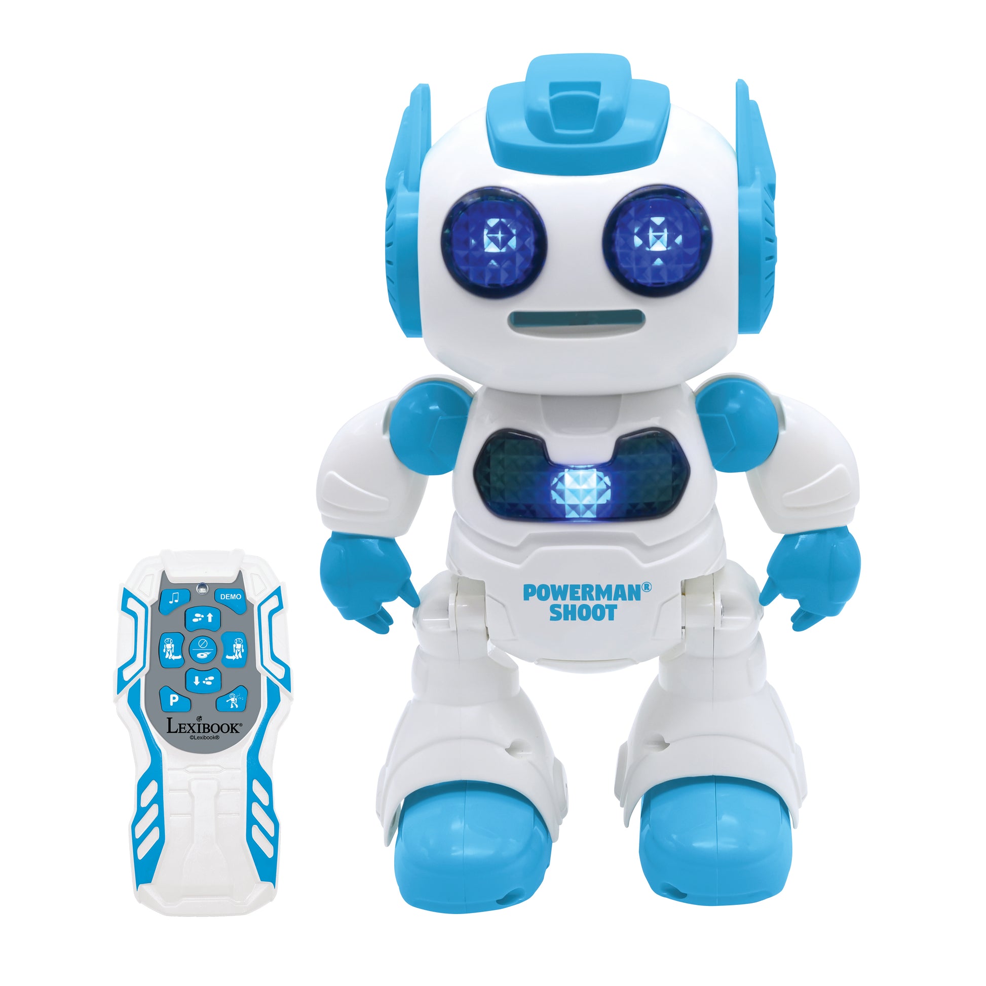 LEXIBOOK Powerman Shoot blue and white robot with remote control and foam discs