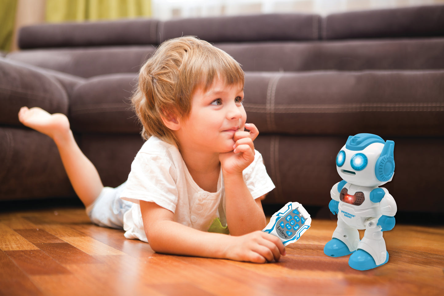 LEXIBOOK Powerman Shoot STEM robot in blue and white with remote control