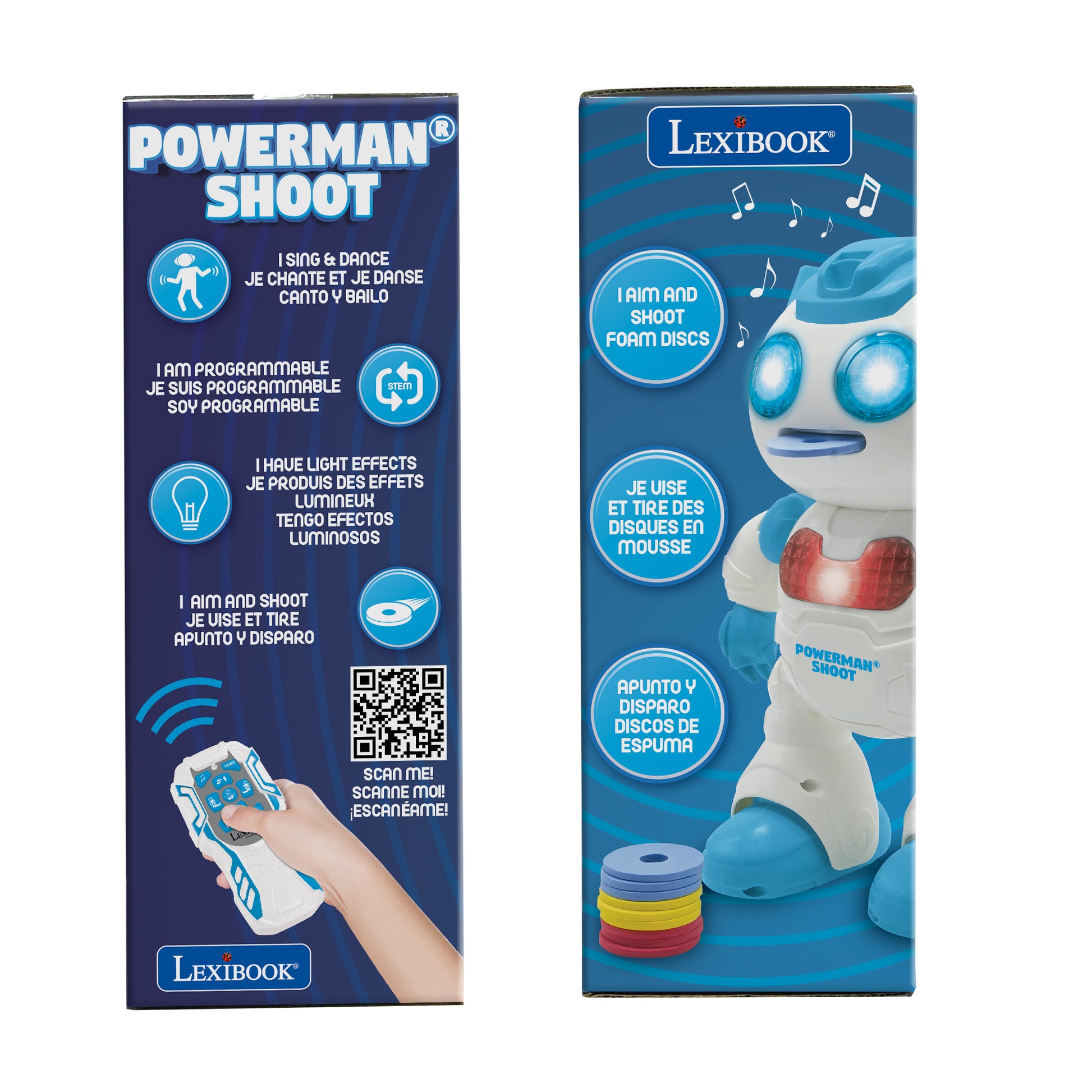 LEXIBOOK Powerman Shoot robot with remote control and foam discs, blue and white
