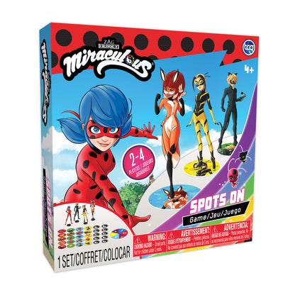 Miraculous Ladybug Spots On board game box showing Ladybug character in red and blue costume with game board, character figurines, and colored tokens displayed